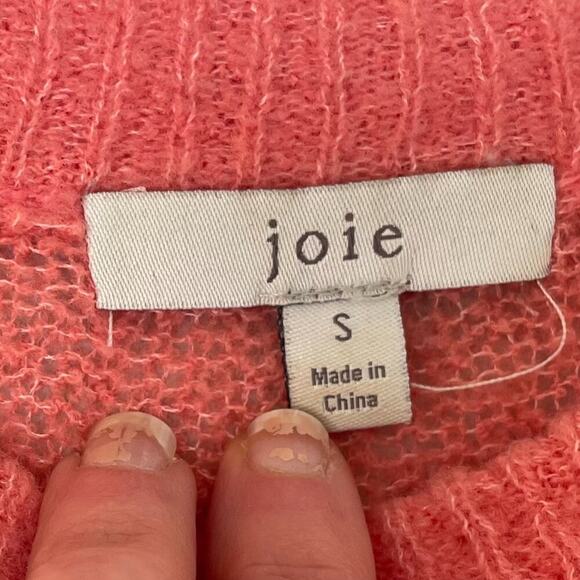 Joie Coral/Pink Wool Blend Long Sleeve Crew Neck Sweater with Button/Cuff S - Picture 8 of 12